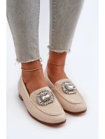 Dámské mokasíny na ploché podrážce s přezkou béžové D&A MR38-676