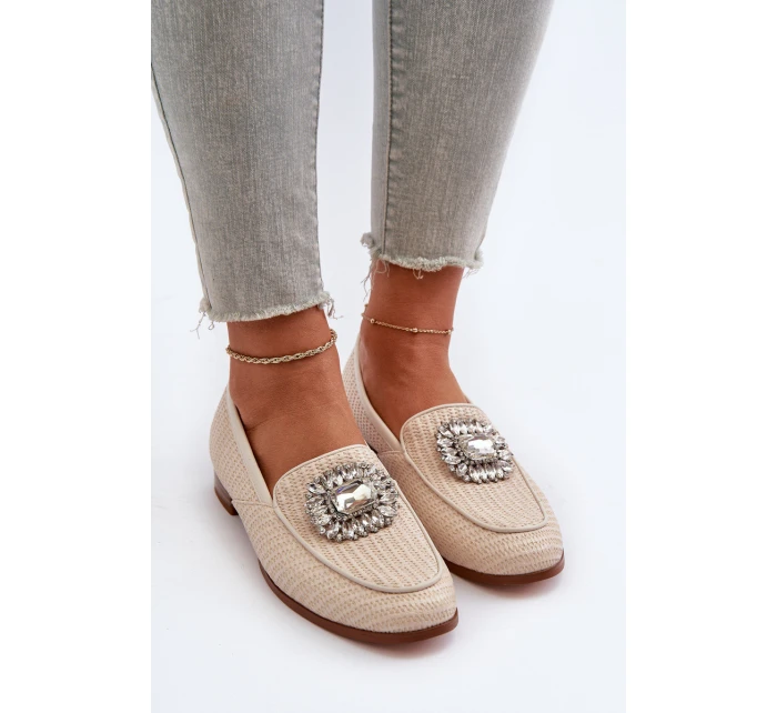 Dámské mokasíny na ploché podrážce s přezkou béžové D&A MR38-676
