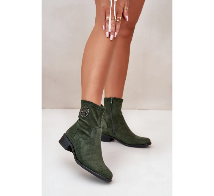 Dámské Botky Na Zip S Dekorativním Detalem Eko Semišové Zelené model 21668042 - Boto