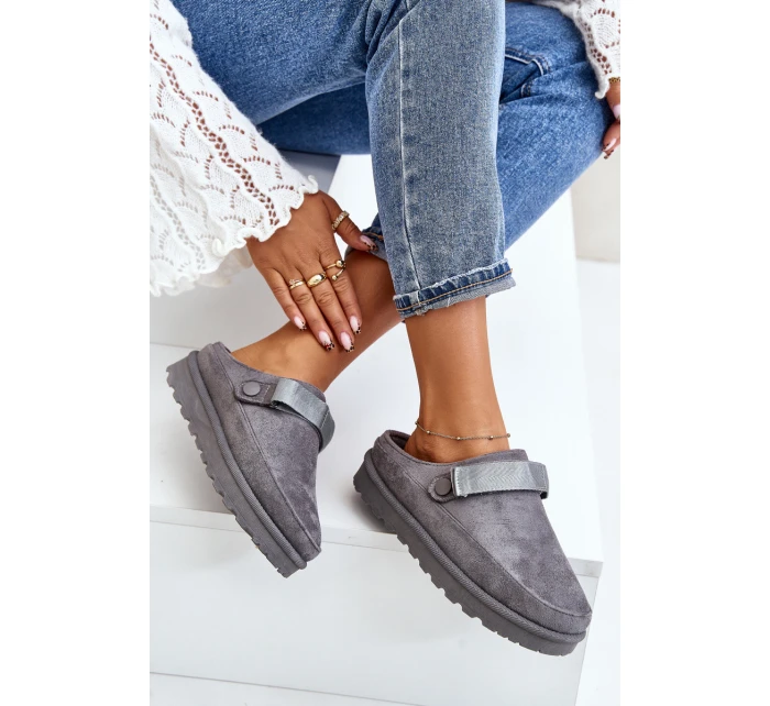 Dámské Teplé Pantofle S Kožešinou Na Platformě Šedé Azida Dámské Teplé Pantofle S Kožešinou Na Platformě Šedé Azida