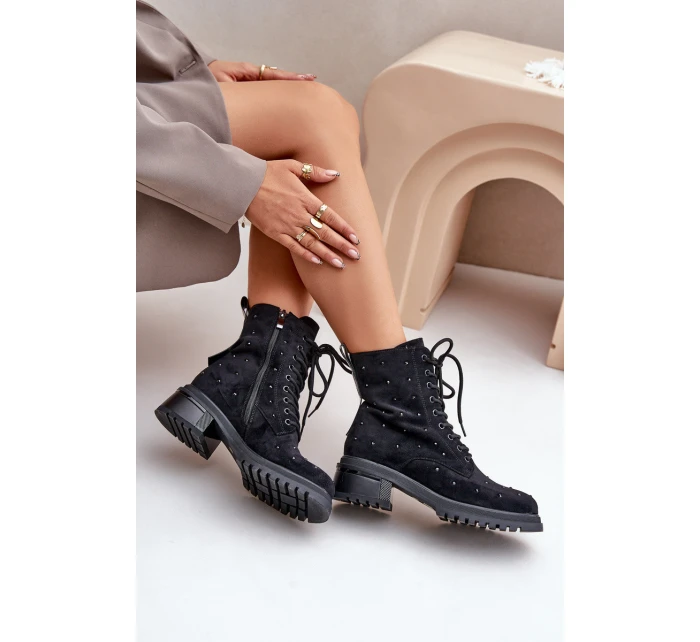 Zdobené dámské botky workerky zateplené D&A černé MR880-017