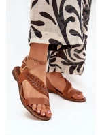 Dámské sandály z přírodní kůže na plochém podpatku Zazoo 3564 Camel Dámské sandály z přírodní kůže na plochém podpatku Zazoo 3564 Camel