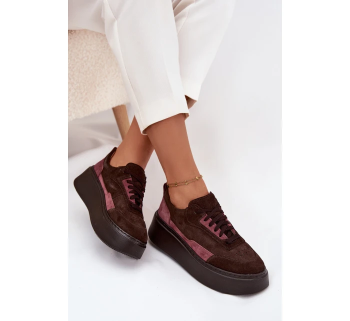 Dámské tenisky z pravé semiše na platformě Zazoo N1265S3 čokoládové