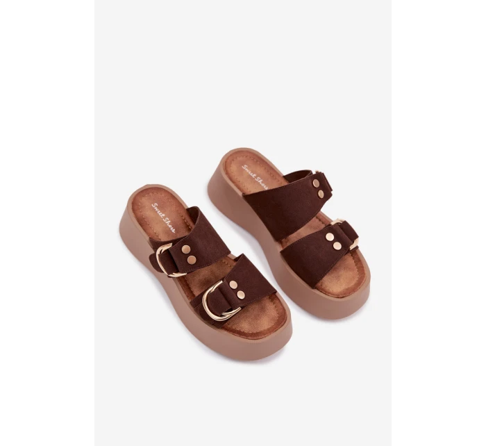 Dámské platformové sandály se zlatými sponkami Čokoládové Nelirae