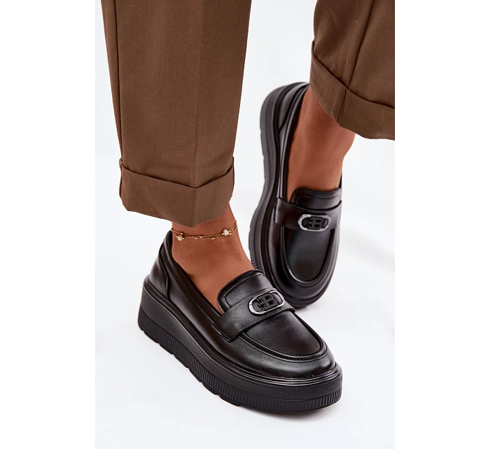 Kožené dámské mokasiny na platformě Vinceza 39974 Černé