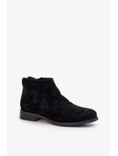 Dámské Kotníkové Boty Na Plochém Podpatku Ažurové Černé S.Barski