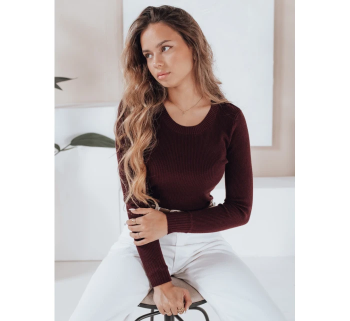 Dámský žebrovaný svetr NOLVIE vínová FashionStreet MY2493 Dámský žebrovaný svetr NOLVIE vínová FashionStreet MY2493