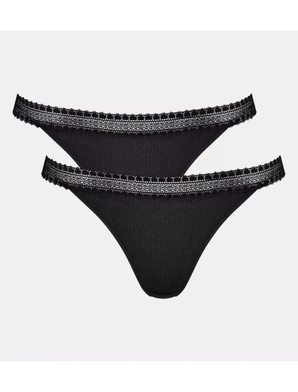 Dámská tanga GO Ribbed R Tanga C2P - BLACK - černé 0004 - SLOGGI
