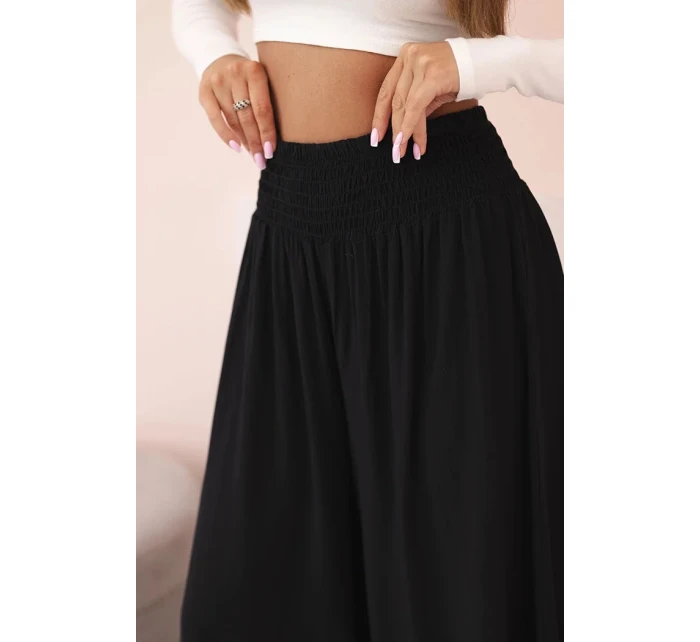 Dámské viskózové kalhoty s elastickým pasem černý