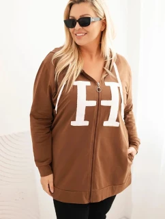 Dámská mikina Plus Size bavlněná s kapucí a velkým model 21399821 H camelová - K-Fashion