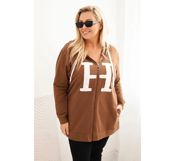 Dámská mikina Plus Size bavlněná s kapucí a velkým model 21399821 H camelová - K-Fashion