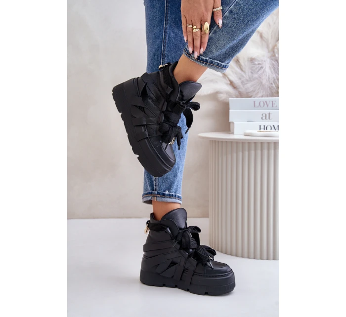 Kožené Dámské Sneakersy Na Masivní Platformě model 21673898 Černé - CheBello