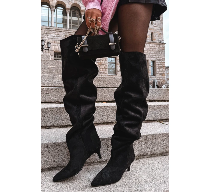 Nazouvací dámské kozačky na jehlovém podpatku černé model 21713418 - Boto