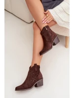 Dámské perforované kotníkové boty boty na podpatku  Čokoládové model 22007407 - S.Barski