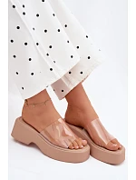 Dámské sandály na platformě s průhledným páskem Béžové Selestia Dámské sandály na platformě s průhledným páskem Béžové Selestia