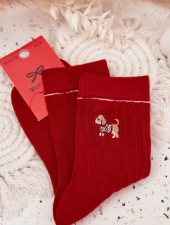 Dámské vánoční ponožky se srdíčky a pejskem – červené