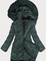 Dámská zimní bunda s kapucí tmavě zelená (2m-21308)