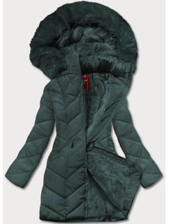 Tmavě zelená dámská zimní bunda s kapucí (2M-21308)