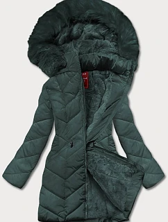 Dámská zimní bunda s kapucí tmavě zelená (2m-21308)