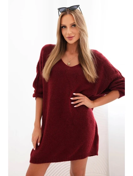 Dámská model 21896588 Plus Size vlněná s výstřihem do V bordová - K-Fashion