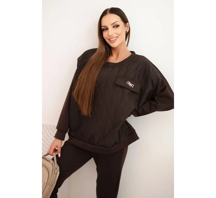 Dámský souprava z viskózy s model 21439226 mikinou a kalhotami hnědý - K-Fashion Dámský souprava z viskózy s model 21439226 mikinou a kalhotami hnědý - K-Fashion