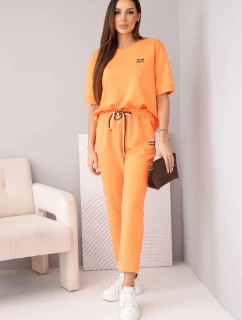 Dámský komplet z viskózy máslový s krátkým rukávem a kalhotami s ohrnutým lemem oranžový