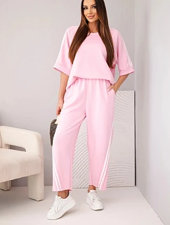 Dámský máslový viskózový komplet mikina a kalhoty s lampasy model 22159101 růžová - K-Fashion