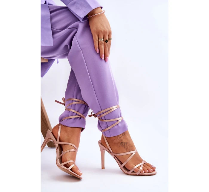 Dámské Sandály Vázané Na Vysokém Podpatku Béžove model 21619394 - Boto Dámské Sandály Vázané Na Vysokém Podpatku Béžove model 21619394 - Boto