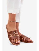 Plážové Dámské Pantofle Se Zlatým Detailem Camel Noroti Plážové Dámské Pantofle Se Zlatým Detailem Camel Noroti