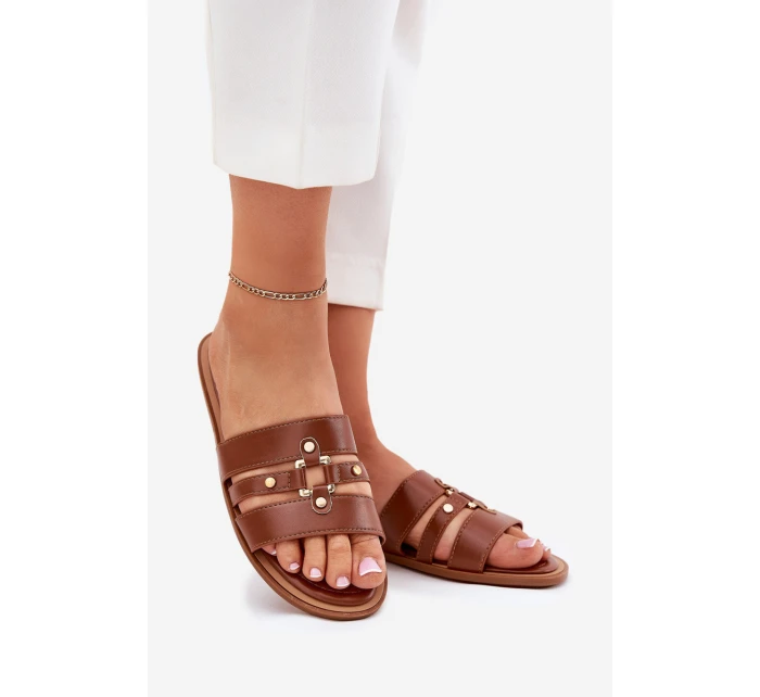 Plážové Dámské Pantofle Se Zlatým Detailem Camel Noroti Plážové Dámské Pantofle Se Zlatým Detailem Camel Noroti