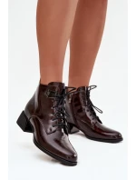 Kožené lakované dámské kotníkové boty na klínu Artiker 57C1119 bordó