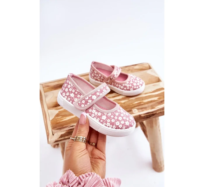 Dětské balerínky na suchý zip v potisku růžové Selah