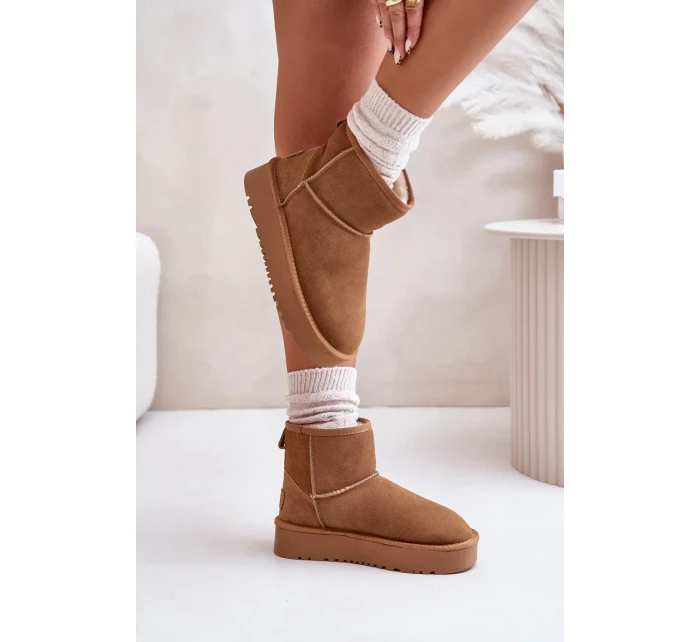 Kožené Semišové Sněhule Na Platformě Nad Kotníky Camel Rianaella