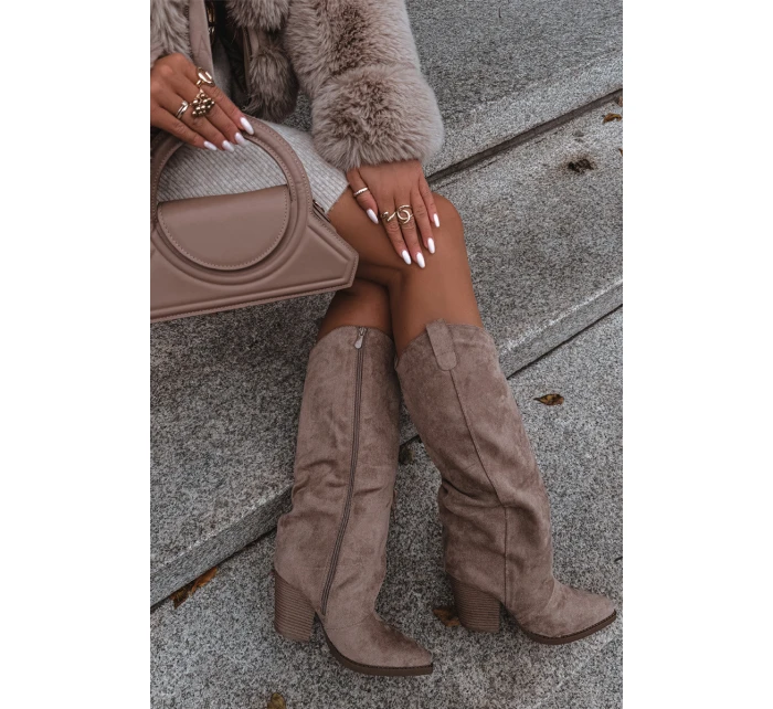 Zateplené dámské kovbojské kozačky Mavine – béžové