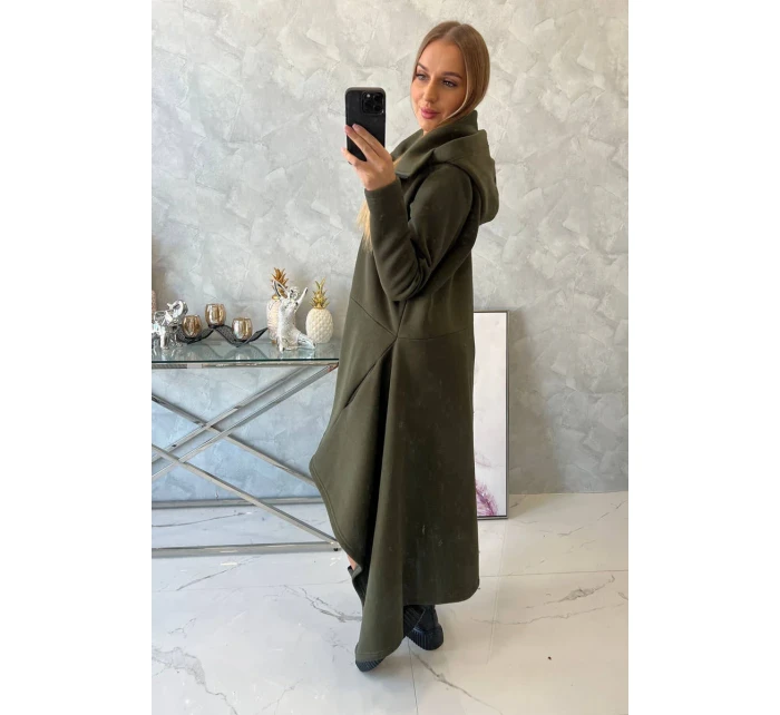 Zateplené šaty s delšími boky khaki