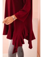 Dámská blůza Plus Size s bavlnou, volánem a ohrnovacími rukávy bordová