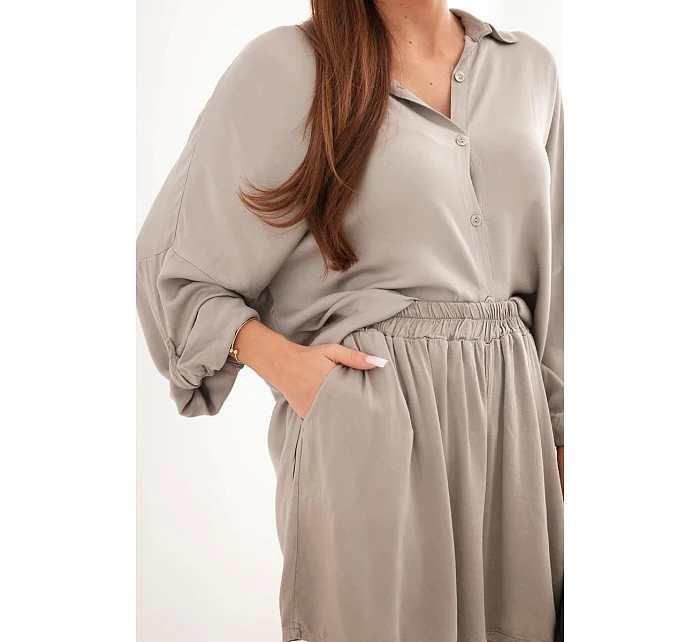 Dámský viskózový komplet košile s knoflíky a volné kraťasy fango