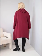 Dámská bavlněná mikina Plus Size s kapucí a pleteným pruhem bordó barva