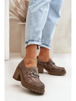 Zazoo 20175 Dámské polobotky na podpatku Přírodní kůže Tmavě béžové