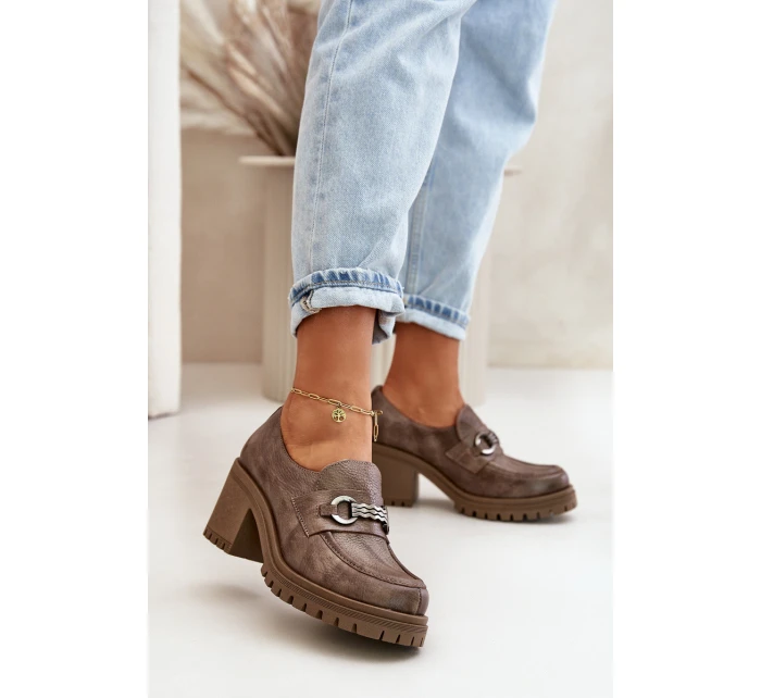 Zazoo 20175 Dámské polobotky na podpatku Přírodní kůže Tmavě béžové