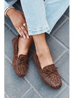 Zdobené dámské mokasíny z eko semiše hnědé Prissine