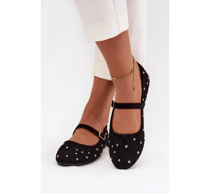 Zdobené dámské baleríny s páskem Černé model 21710849 - Boto