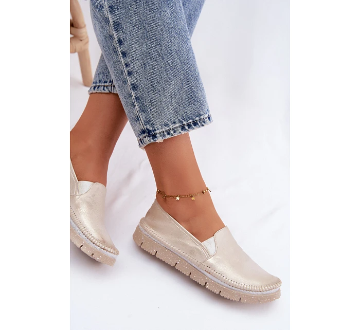 Dámské polobotky nazouvací kožené zlaté model 22122600 - Maciejka