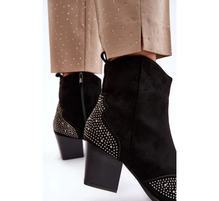 Dámské zdobené kovbojské boty na vysokém podpatku černá Eleduana
