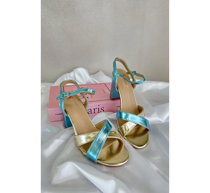 Ekologické kožené sandály na vysokém podpatku modrá a zlatá Abilica Ekologické kožené sandály na vysokém podpatku modrá a zlatá Abilica