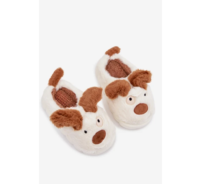 Dětské chlupaté bačkory – hnědé se psy Farnise Dětské chlupaté bačkory – hnědé se psy Farnise