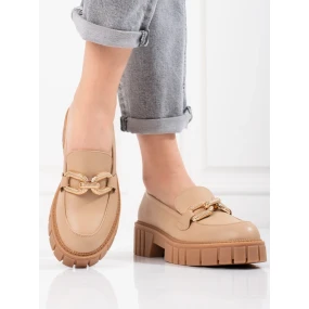 Moderní hnědé  polobotky dámské na plochém podpatku