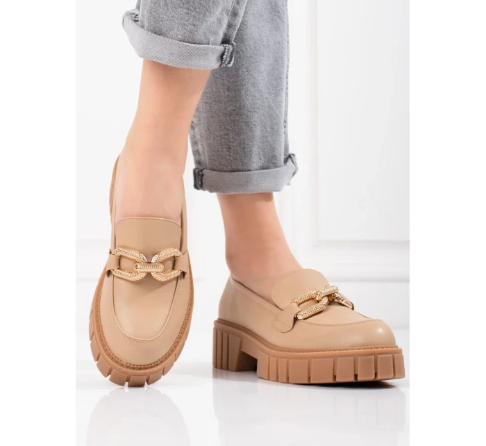 Moderní hnědé  polobotky dámské na plochém podpatku