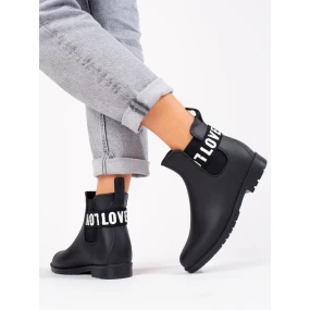 Výborné  gumáky černé dámské na plochém podpatku