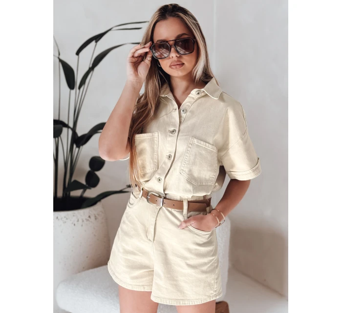 URBANSET béžový FashionStreet krátký džínový overal EY2590